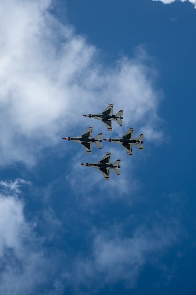 Fighter Jets Flying Together Under Blue Sky // Healthier Veterans Today