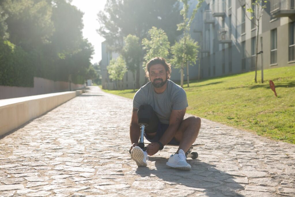 Man with Amputated Leg on a Pavement // Healthier Veterans Today