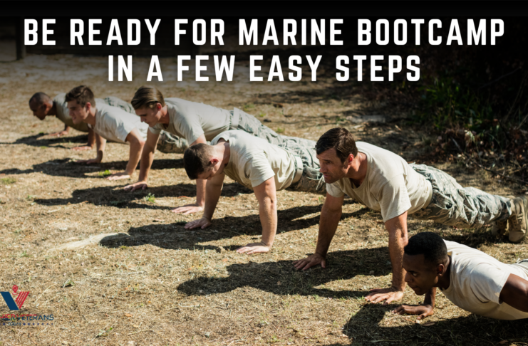Recruits completing push-ups outdoors during physical training, illustrating how to prepare for Marine boot camp through strength, endurance, and conditioning // Healthier Veterans Today